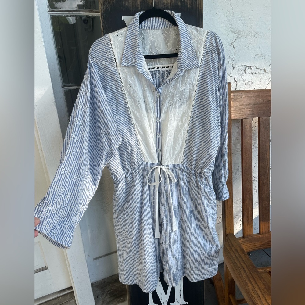Maeve by Anthropologie XL Ashleigh Eyelet Seersucker Dress